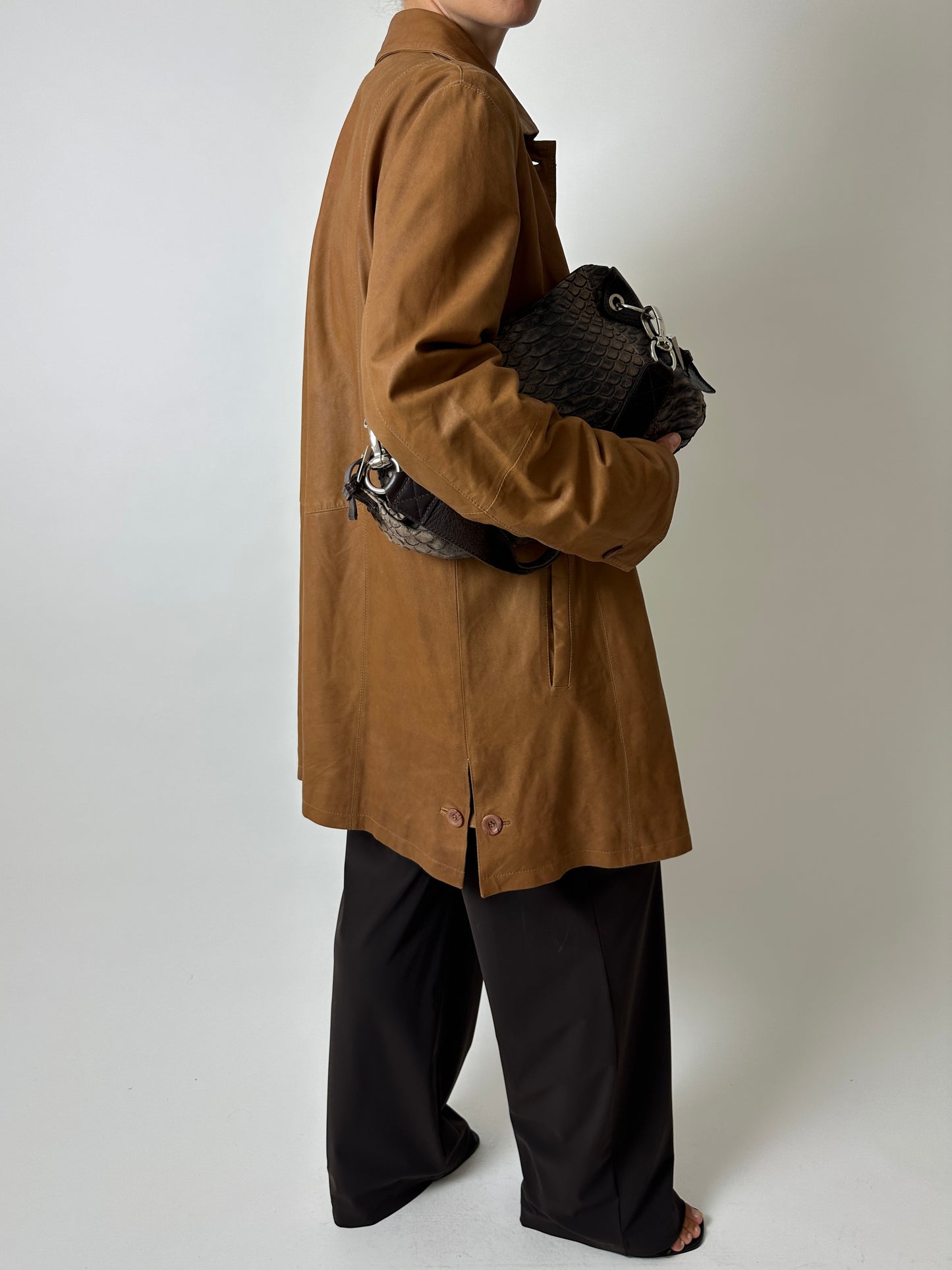Long leather coat | Brown