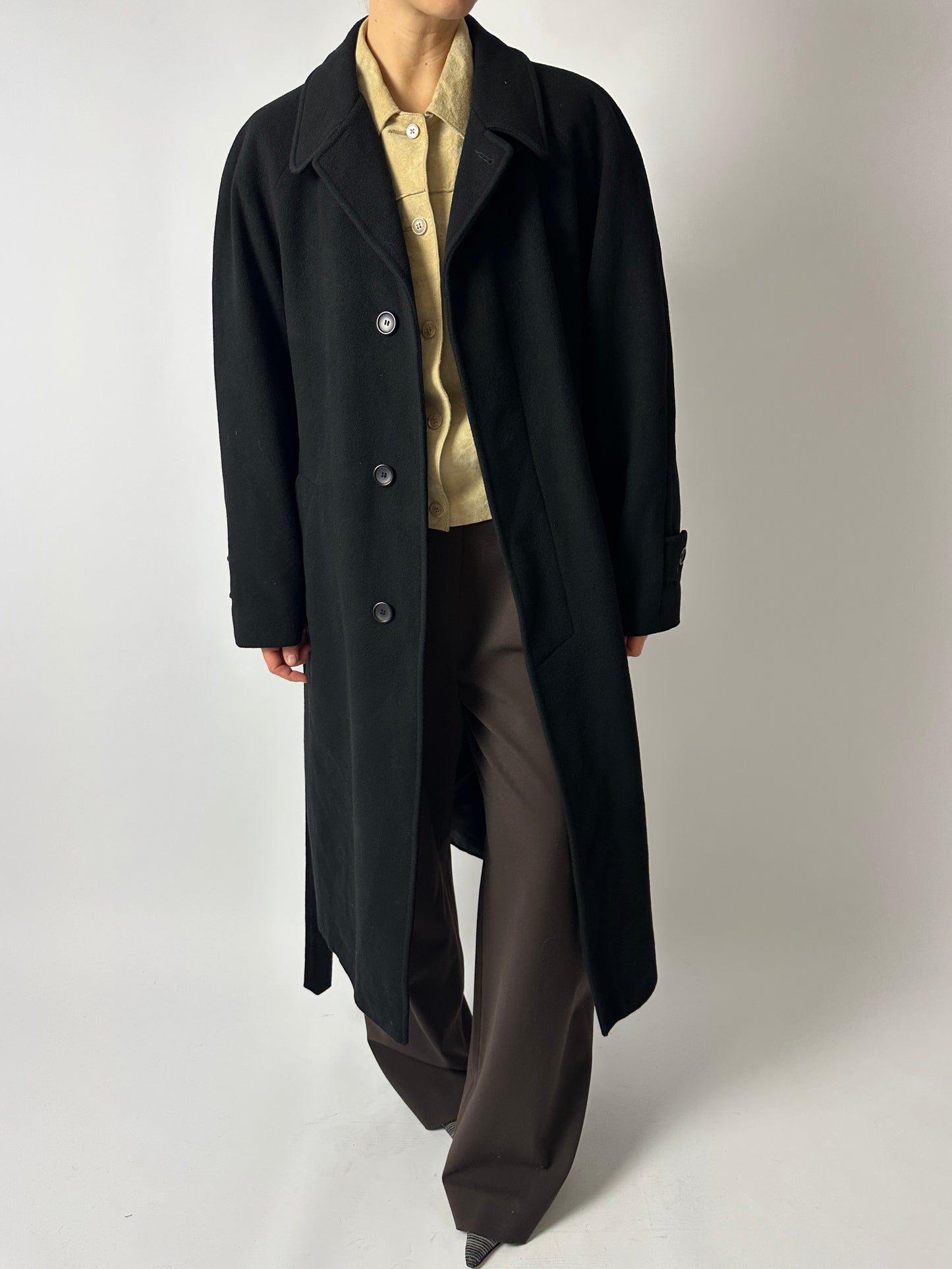 Belted wool coat | Black