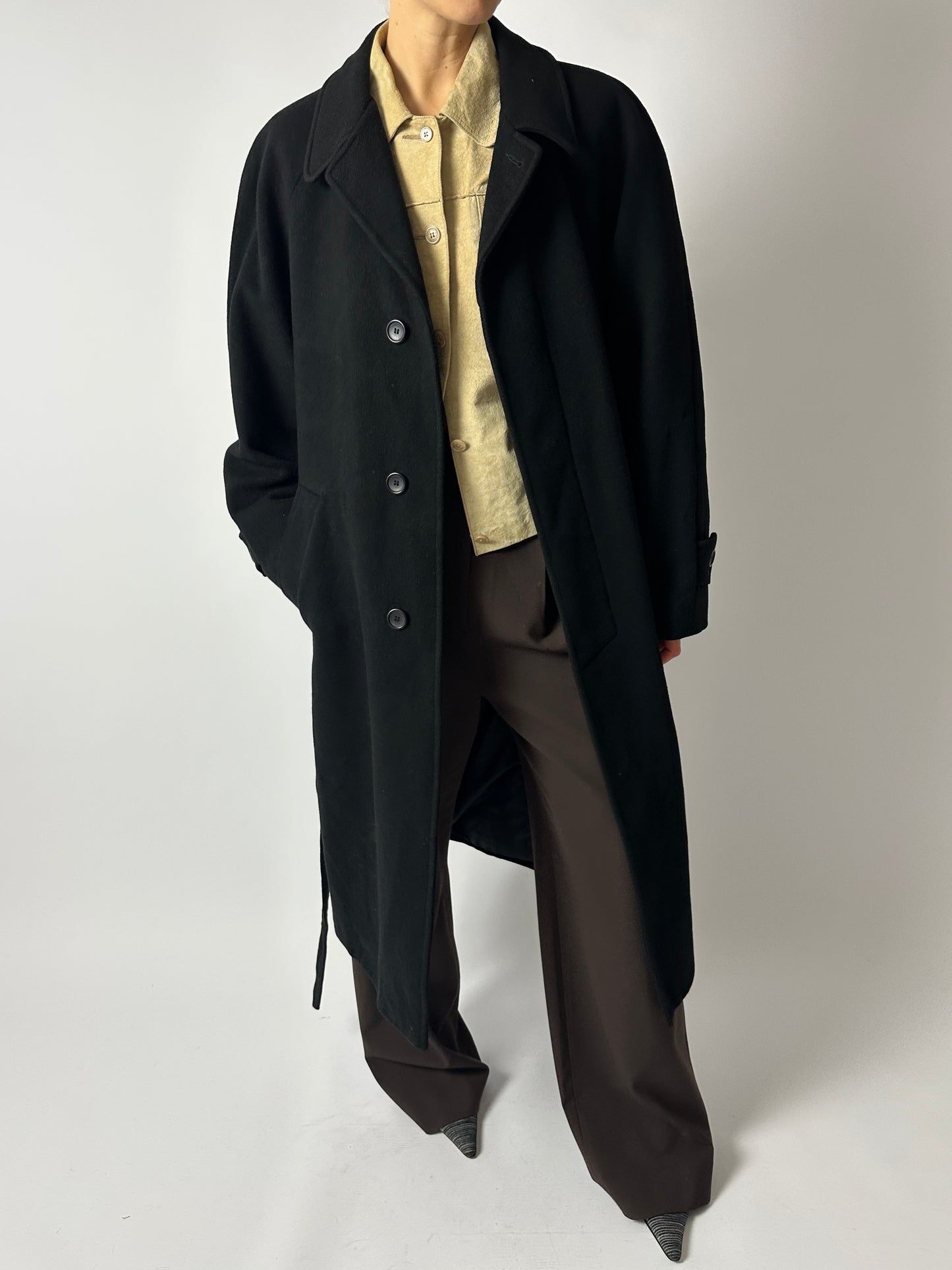 Belted wool coat | Black