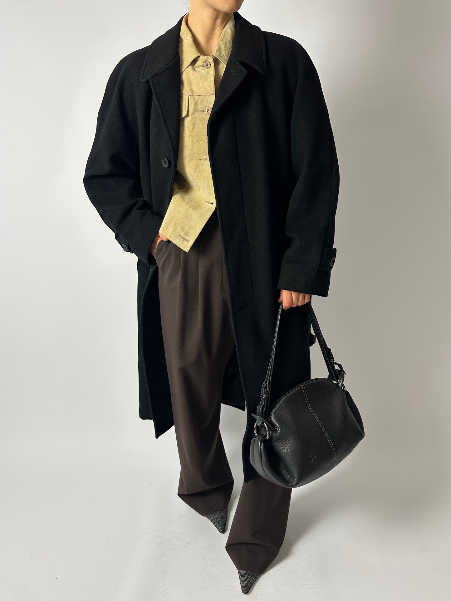 Belted wool coat | Black