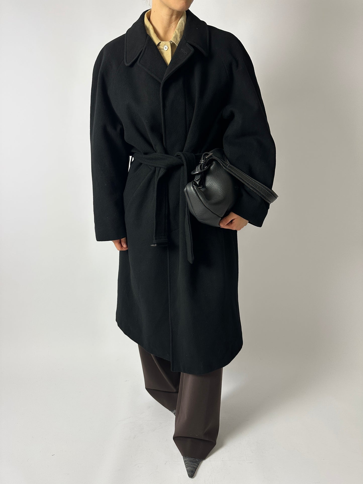 Belted wool coat | Black