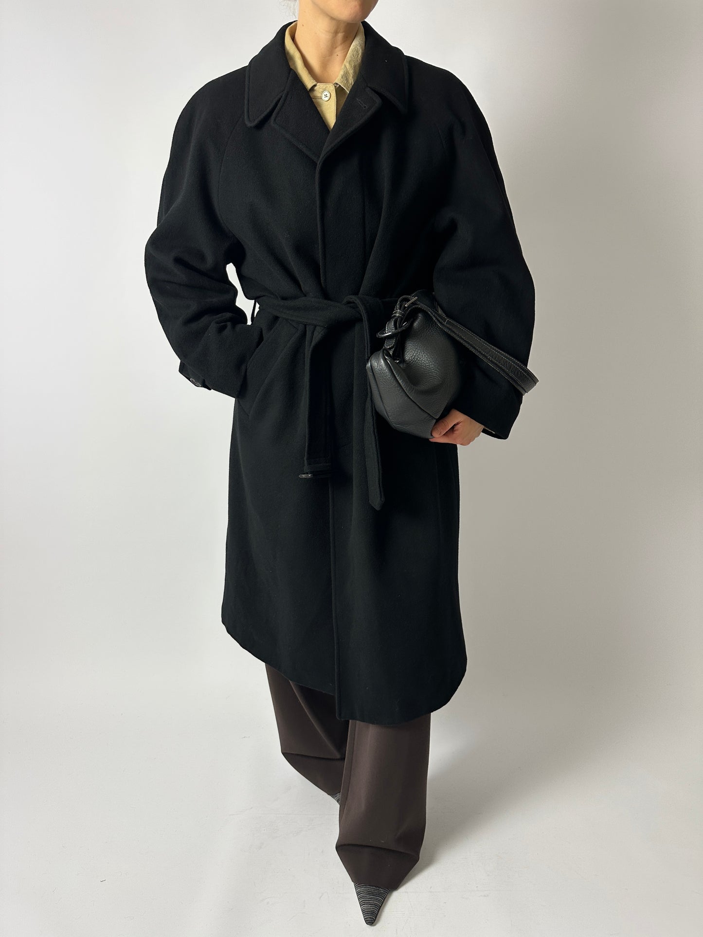 Belted wool coat | Black