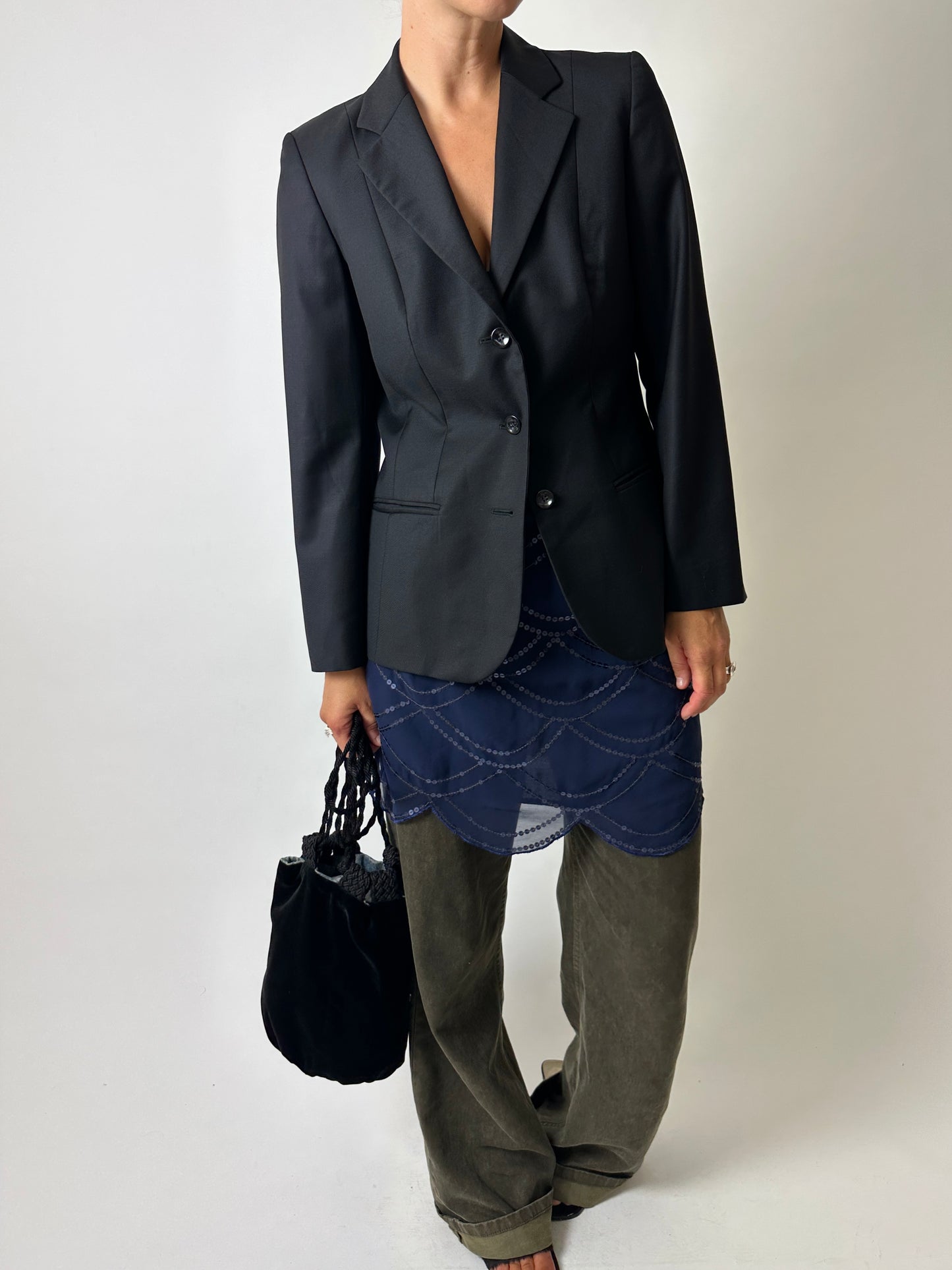 Fitted wool blazer | Black