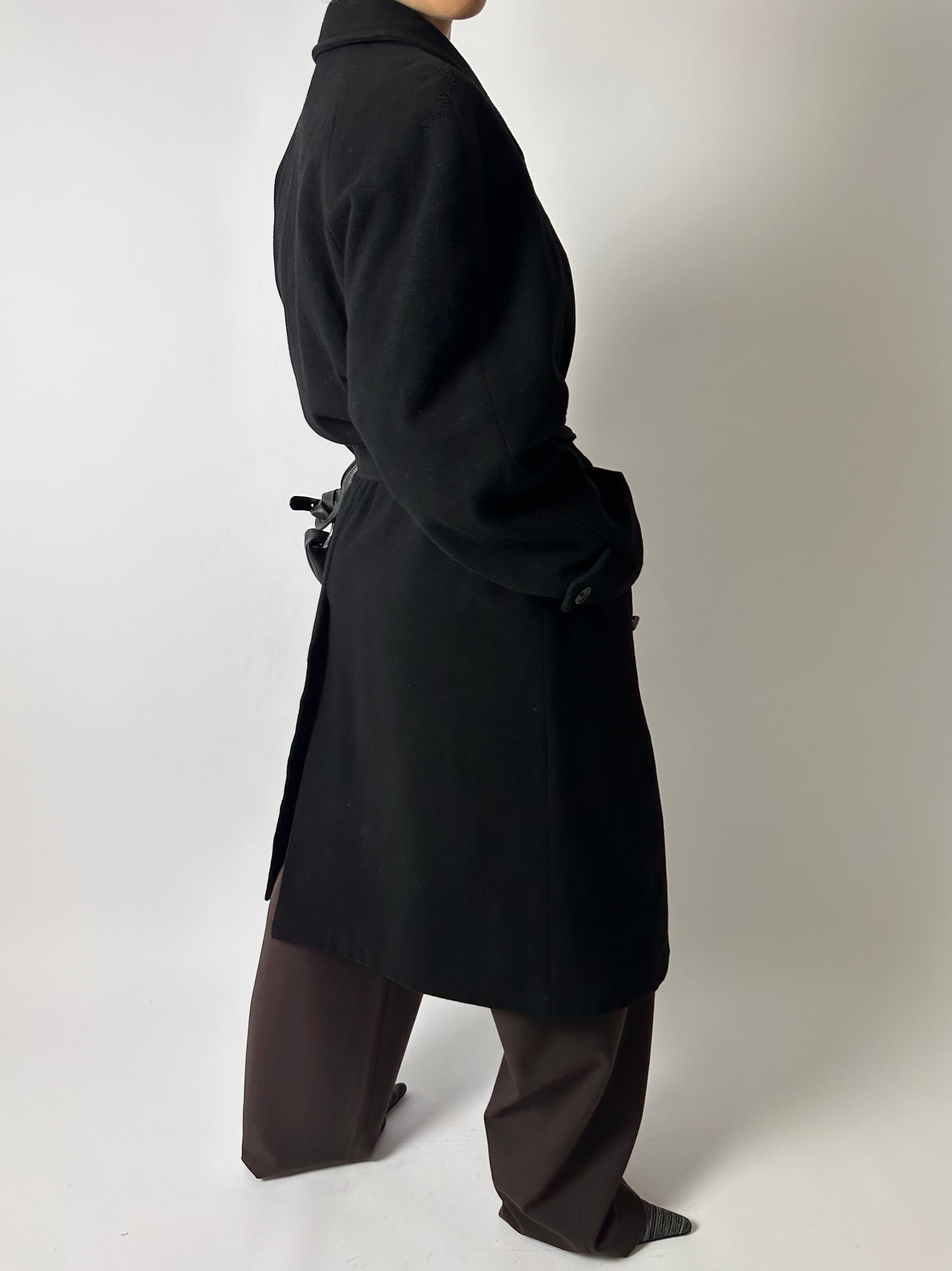 Belted wool coat | Black