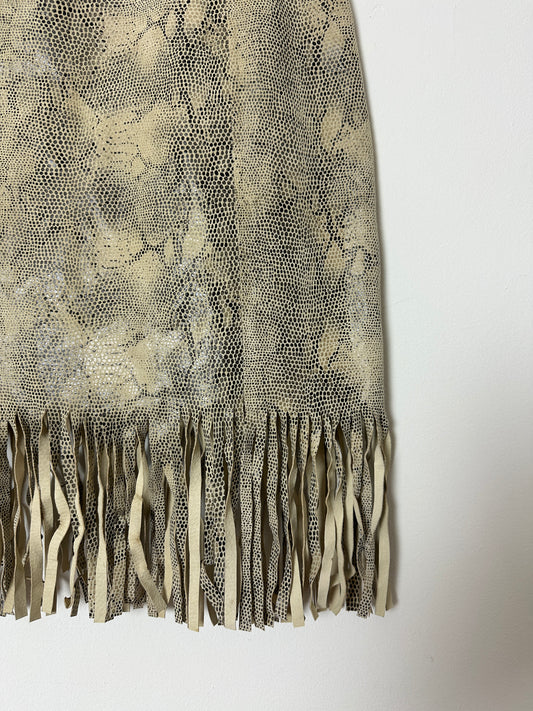 Leather snake fringed skirt | Beige