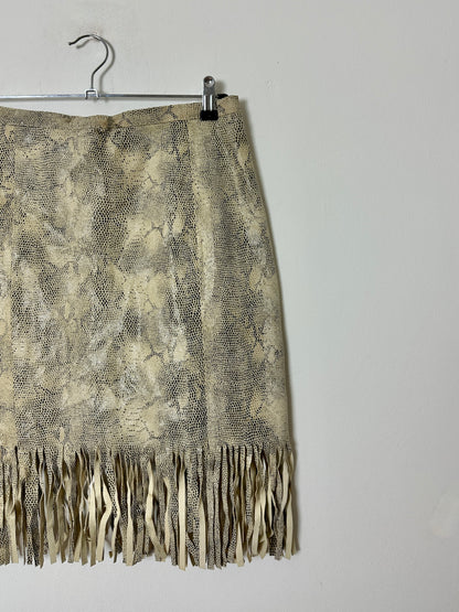 Leather snake fringed skirt | Beige