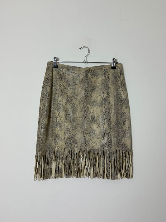 Leather snake fringed skirt | Beige