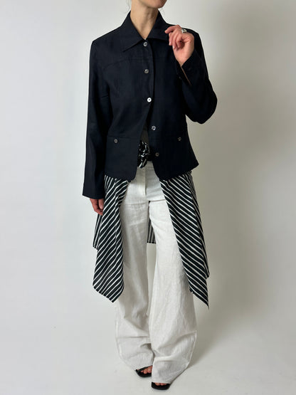 Linen blazer jacket | Black