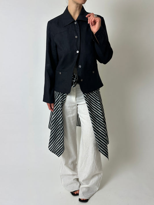 Linen blazer jacket | Black