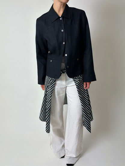 Linen blazer jacket | Black