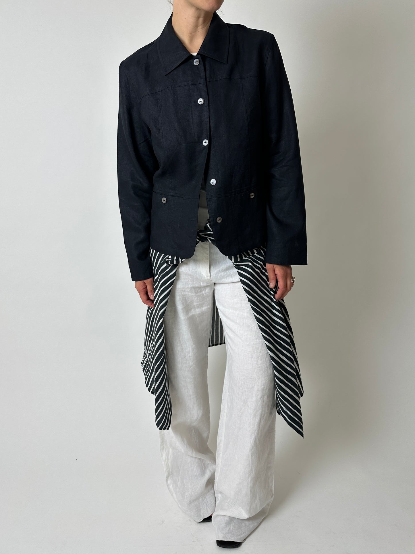 Linen blazer jacket | Black
