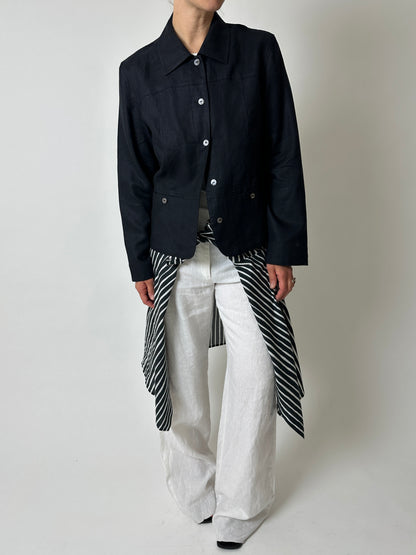 Linen blazer jacket | Black