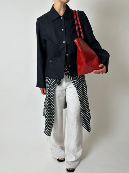 Linen blazer jacket | Black