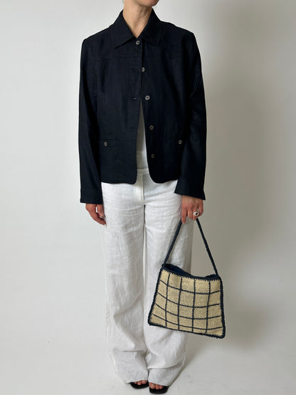 Linen blazer jacket | Black