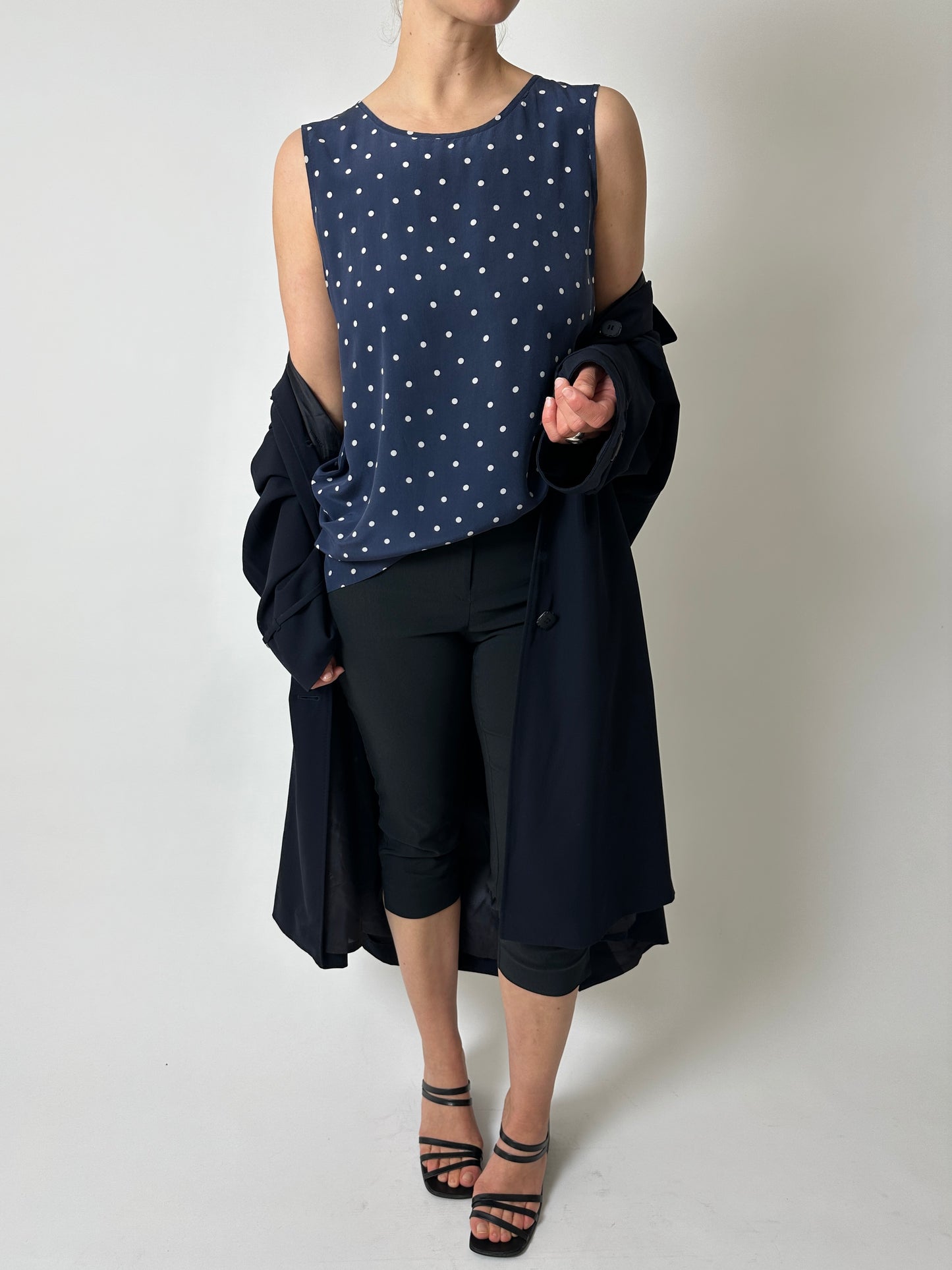 Silk dotted top | Blue / White