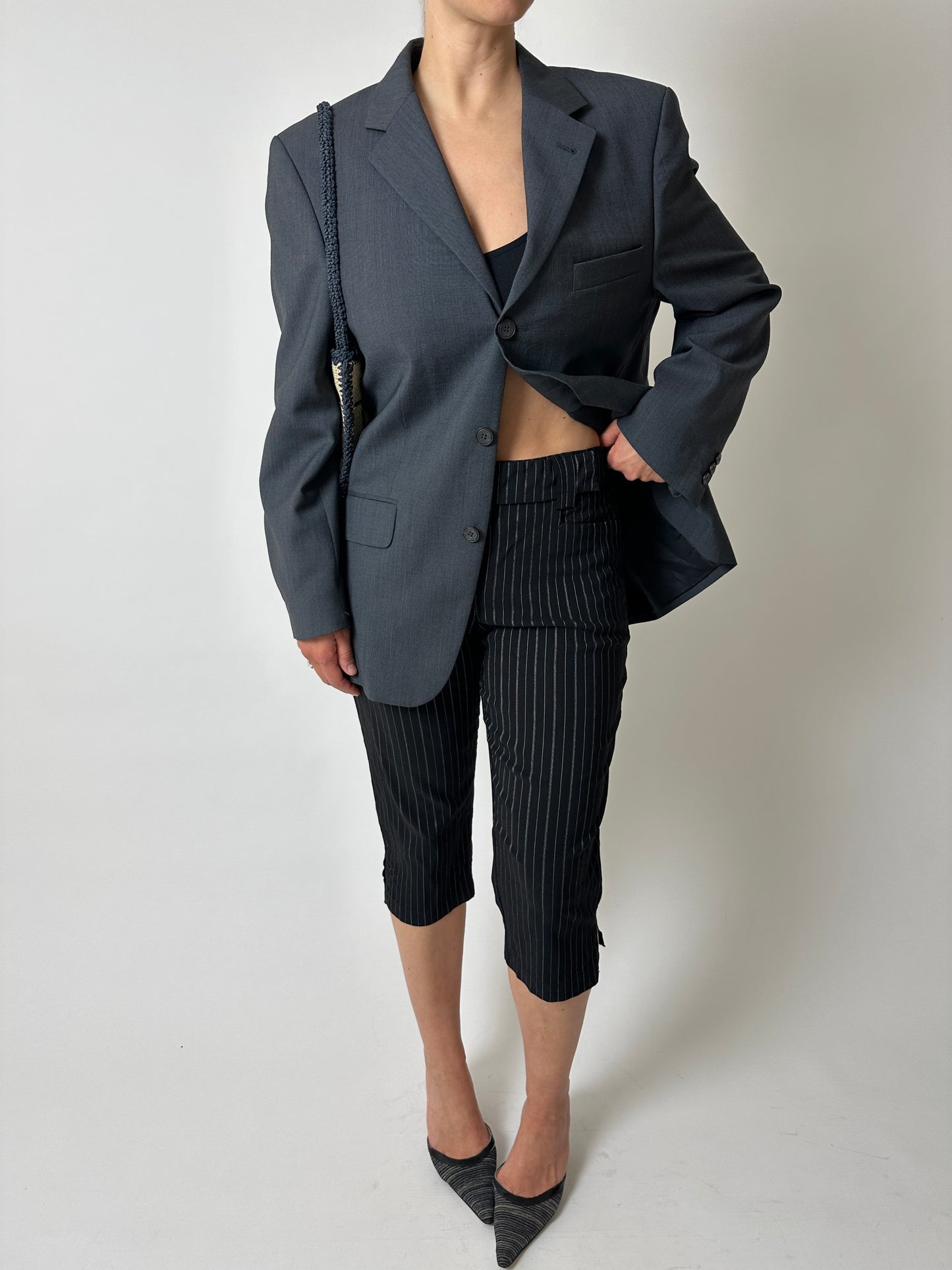 Striped capri trousers | Black / white