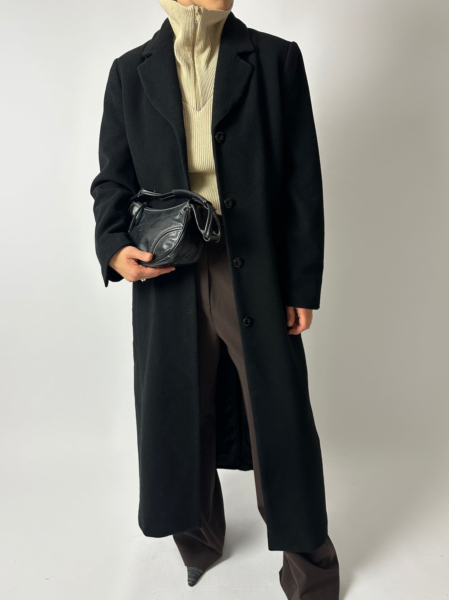 Long wool cashmere coat | Black