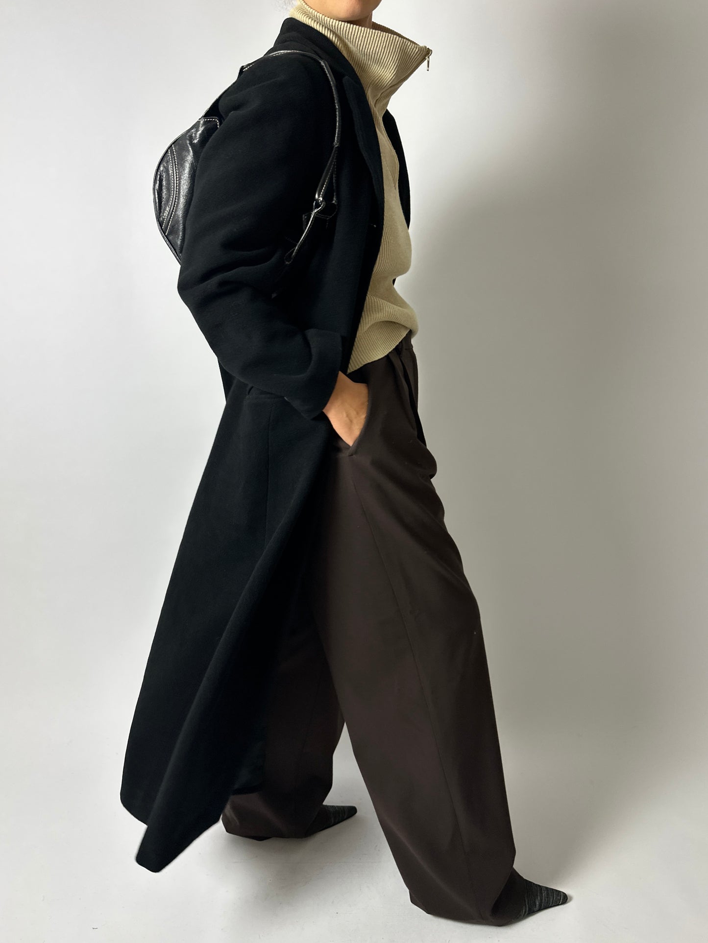 Long wool cashmere coat | Black