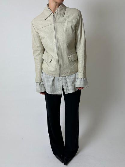 Leather fitted jacket | Stone