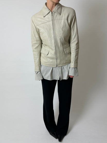 Leather fitted jacket | Stone