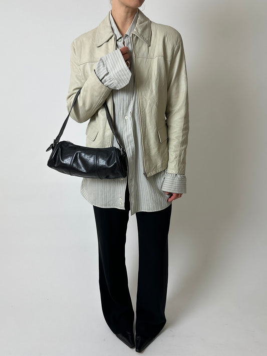 Leather fitted jacket | Stone