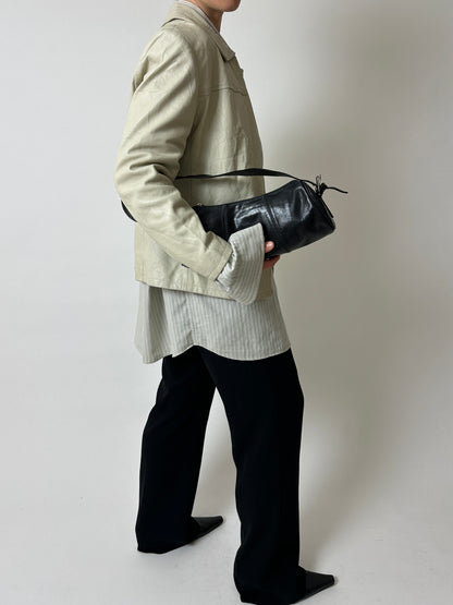 Leather fitted jacket | Stone