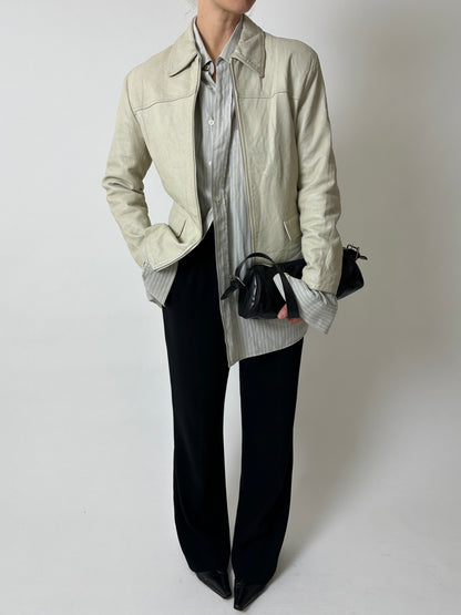 Leather fitted jacket | Stone
