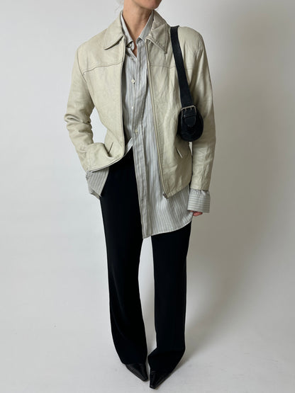 Leather fitted jacket | Stone