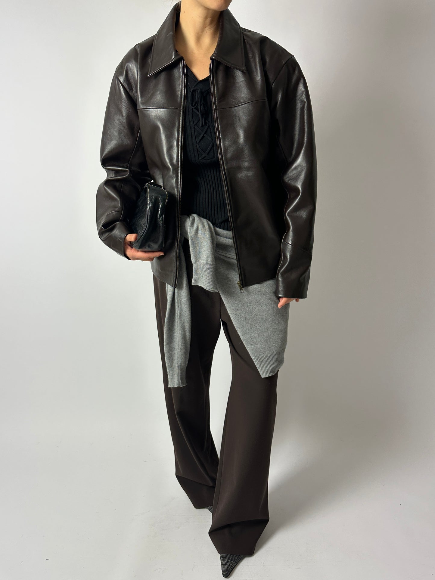 Silk lace-up top | Black