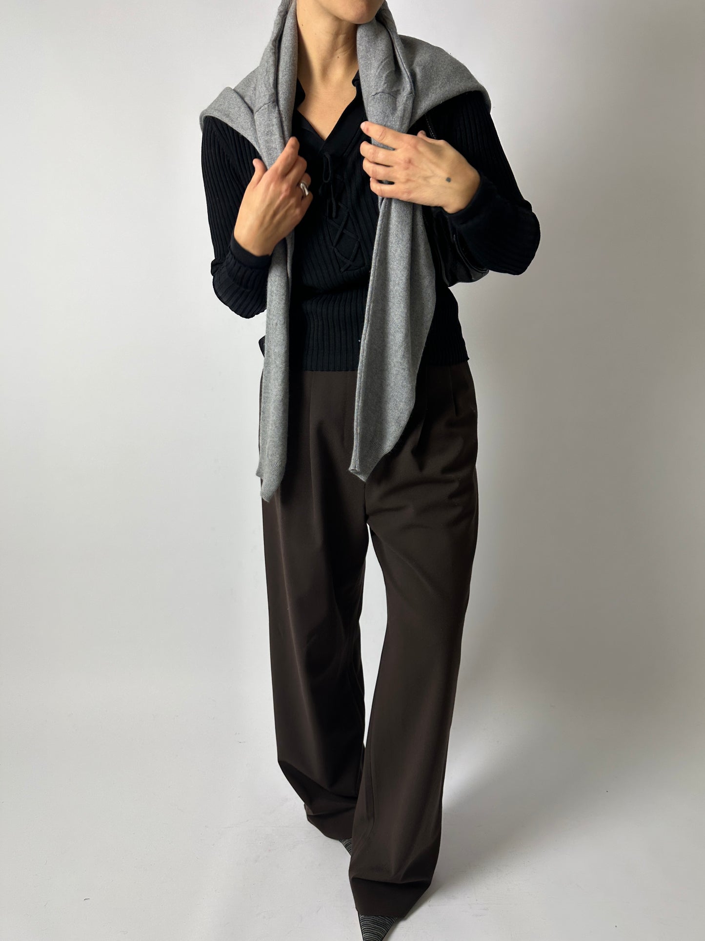 Silk lace-up top | Black