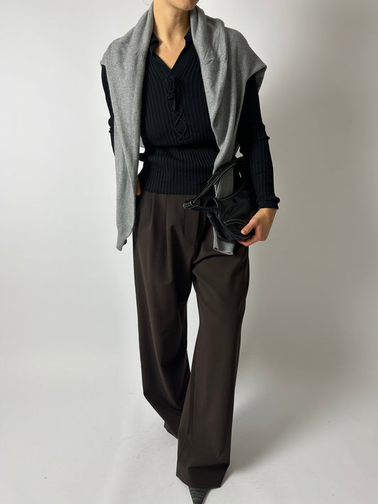 Silk lace-up top | Black