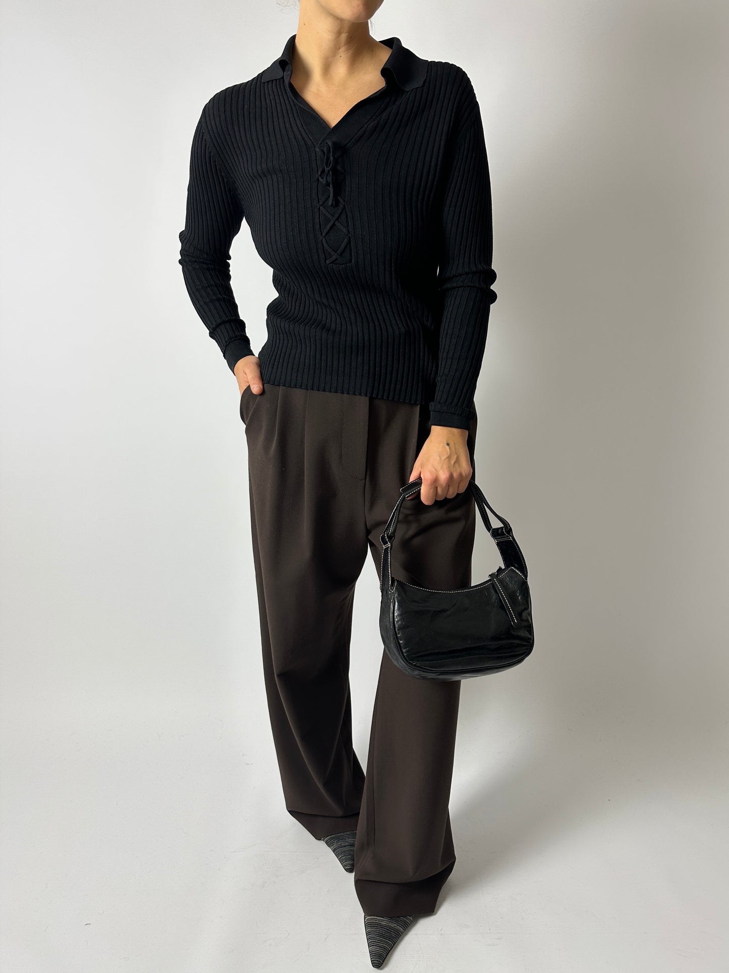 Silk lace-up top | Black