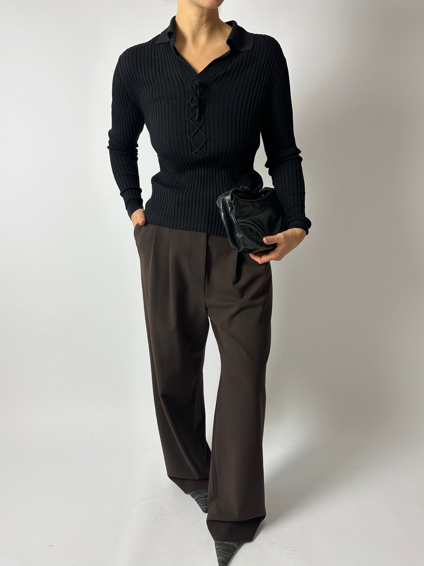 Silk lace-up top | Black