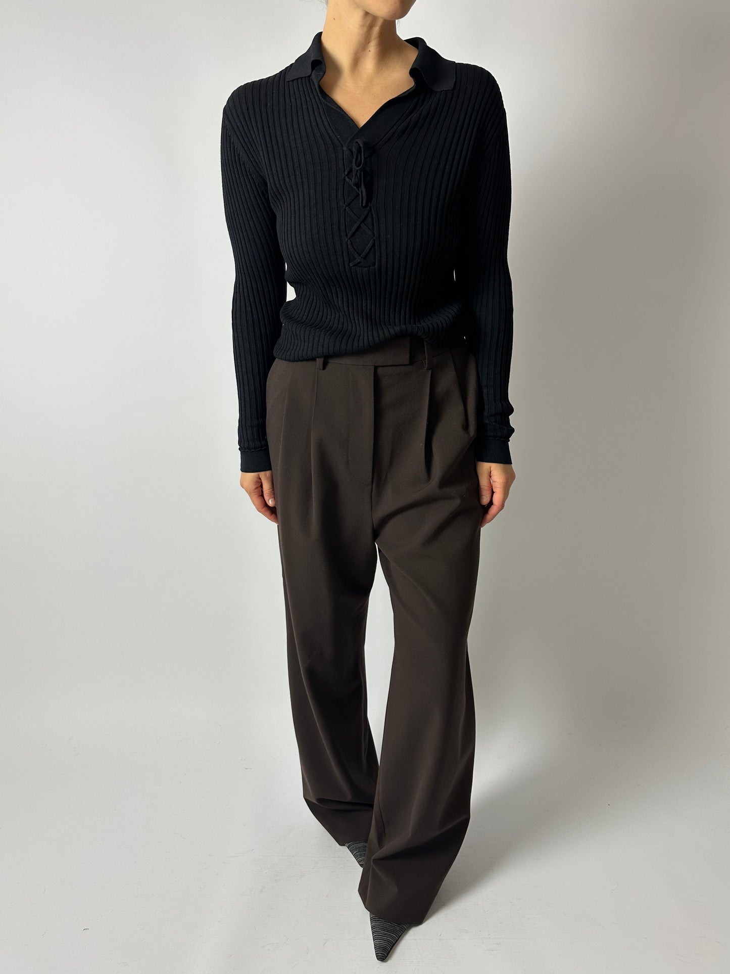 Silk lace-up top | Black