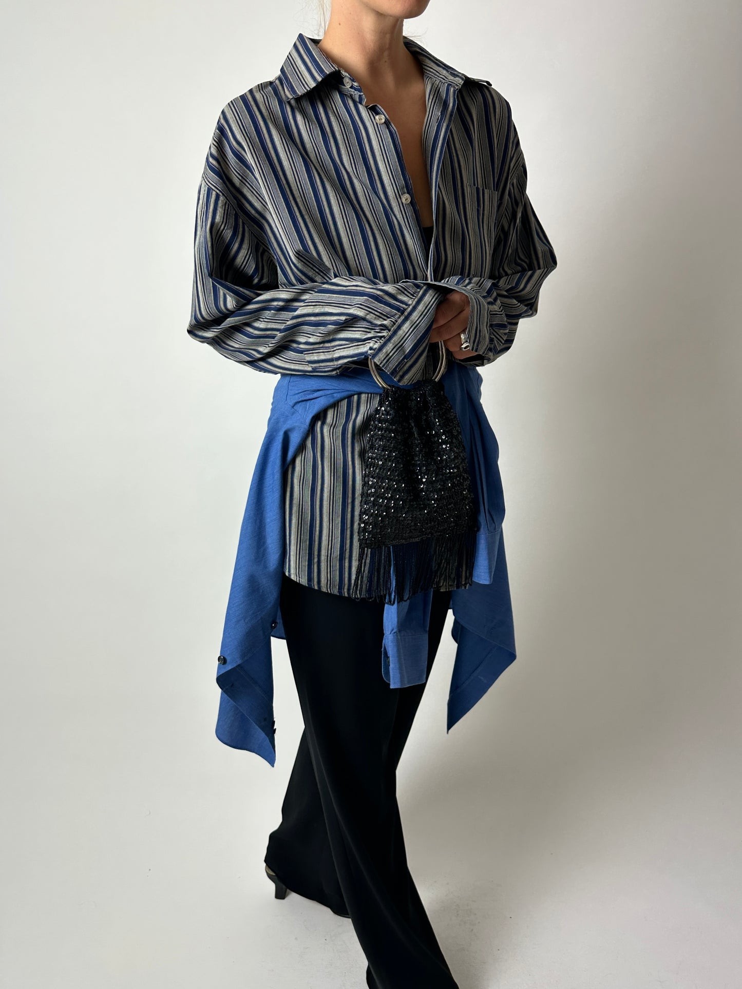Oversized striped shirt | Grey | Blue