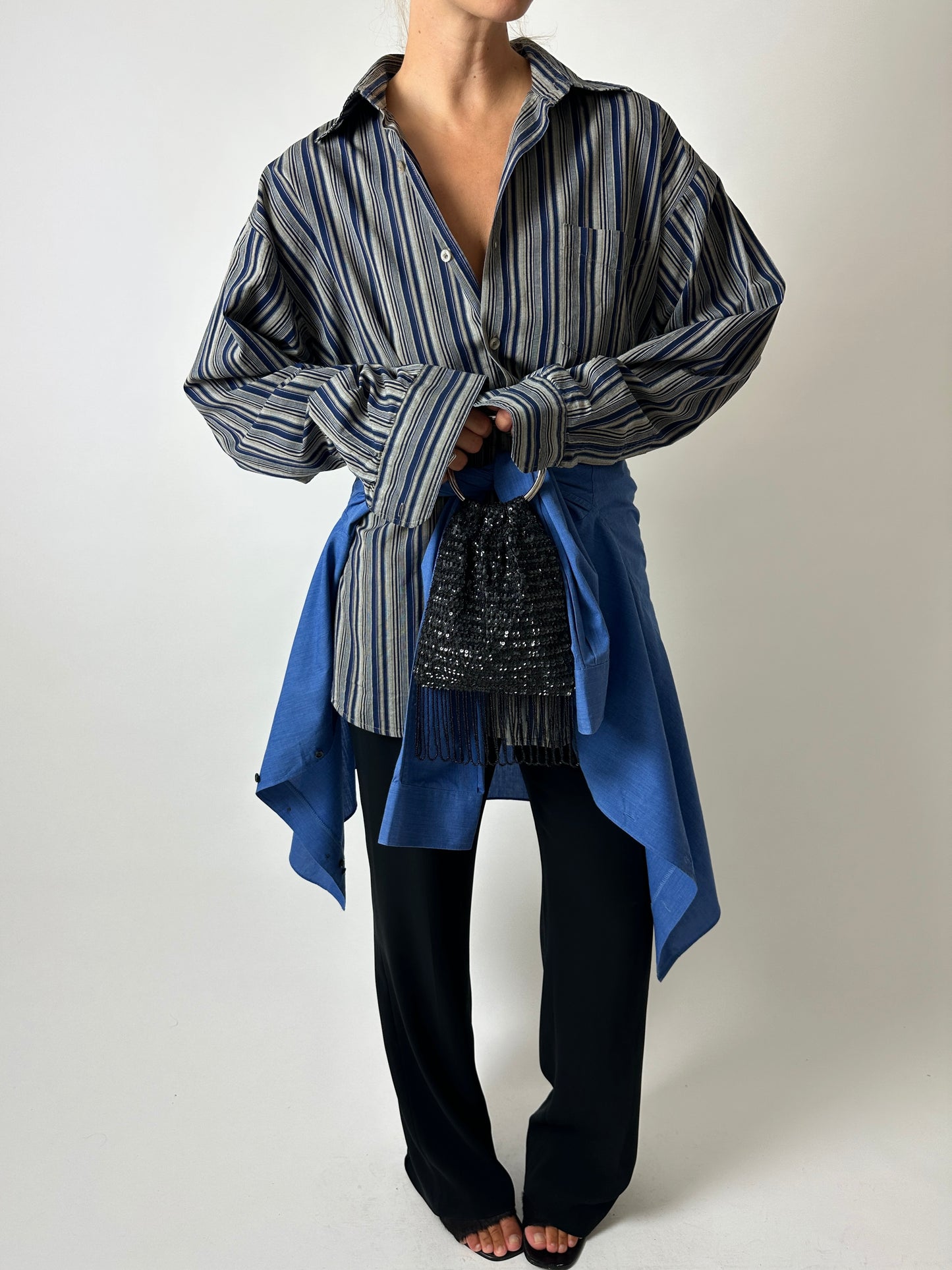 Oversized striped shirt | Grey | Blue
