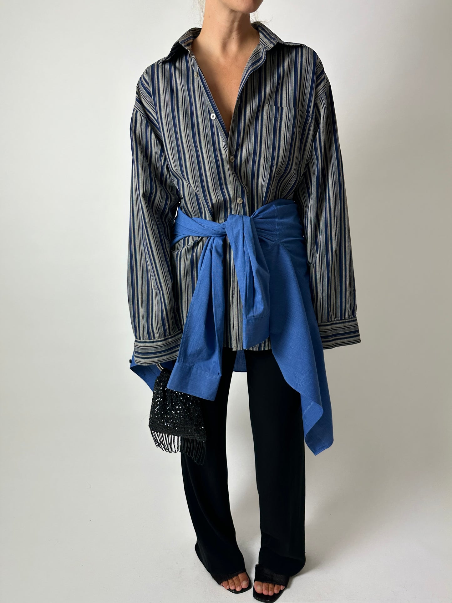 Oversized striped shirt | Grey | Blue