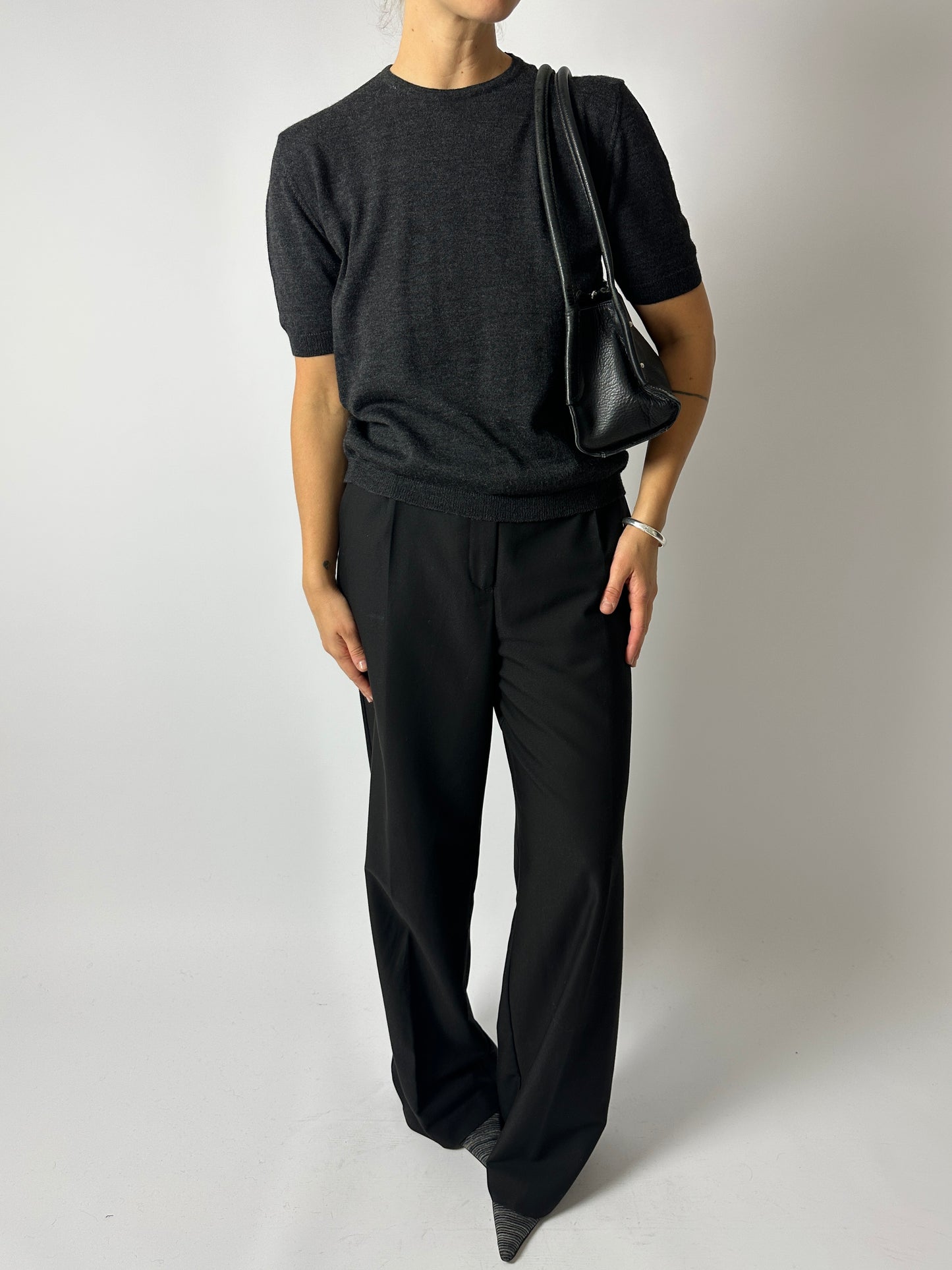 Wool blend top | Dark grey