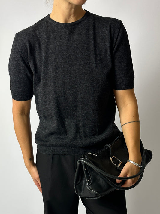 Wool blend top | Dark grey