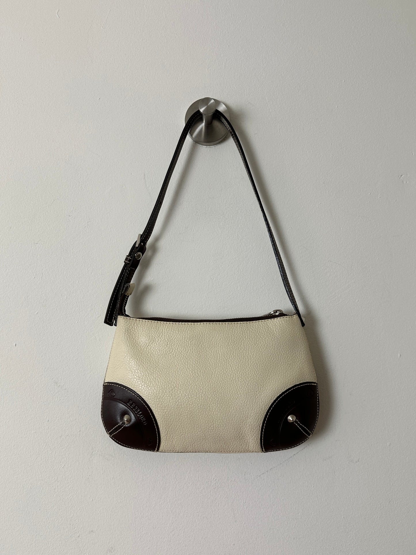 Mini leather shoulder bag | off white / brown