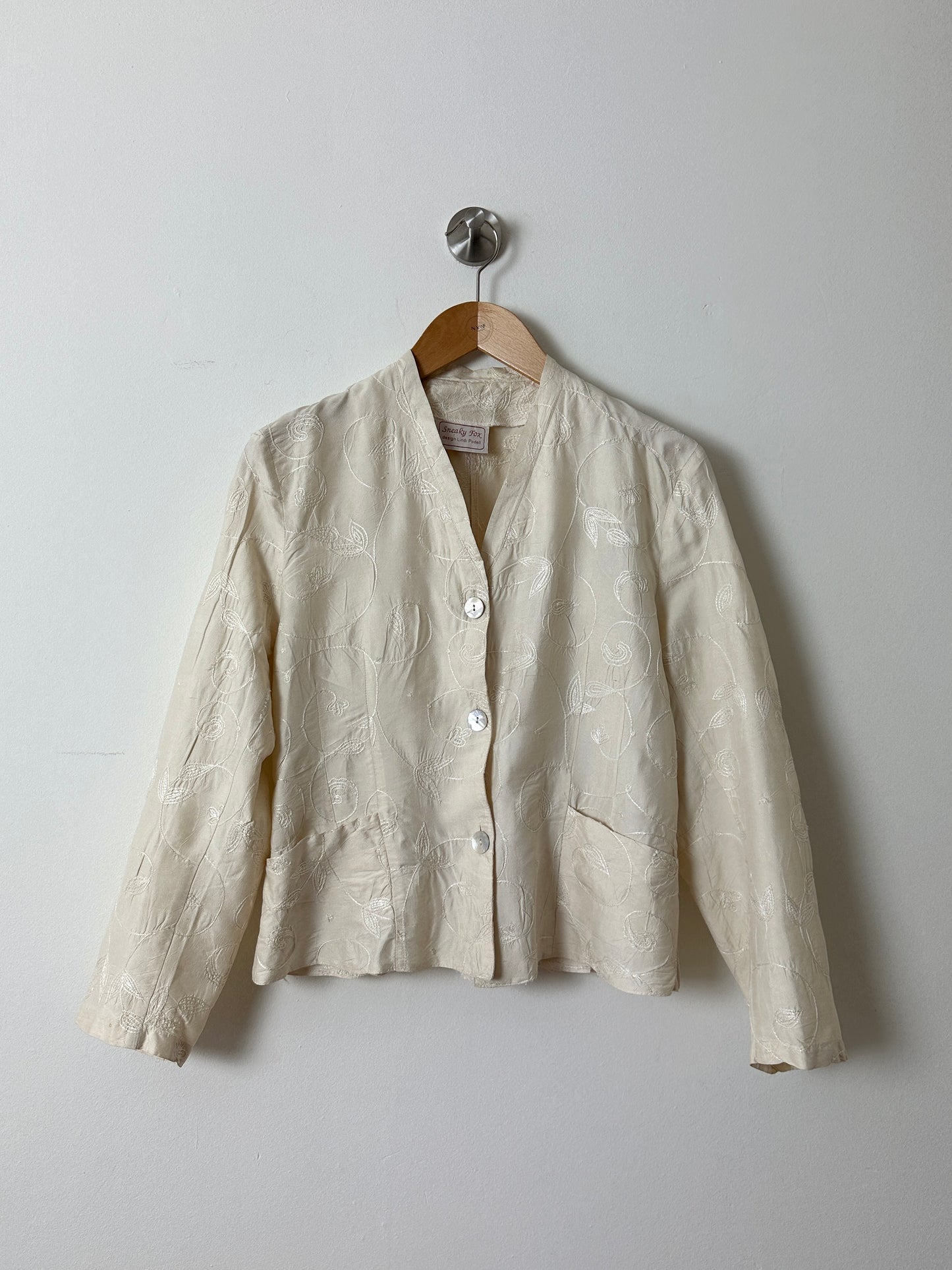 Embroidered silk jacket | Off white