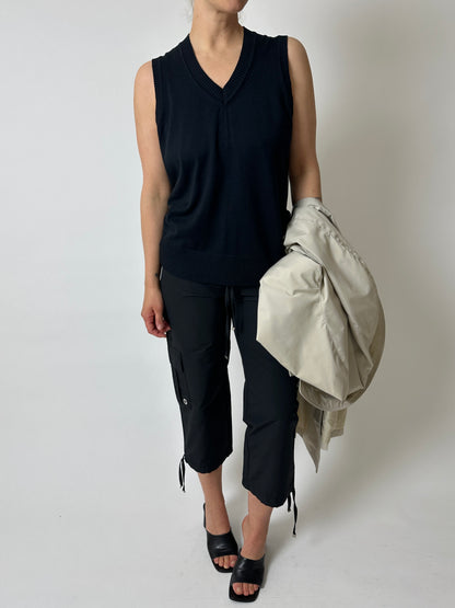 Cotton v-neck top | Dark blue