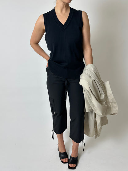 Cotton v-neck top | Dark blue