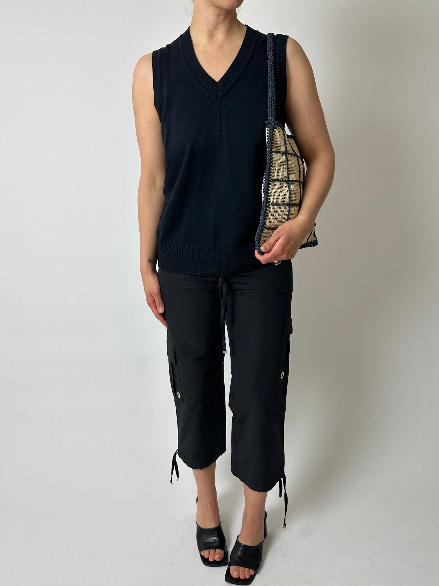 Raffia checked bag | Ecru / navy
