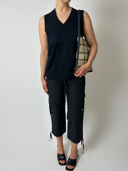 Raffia checked bag | Ecru / navy