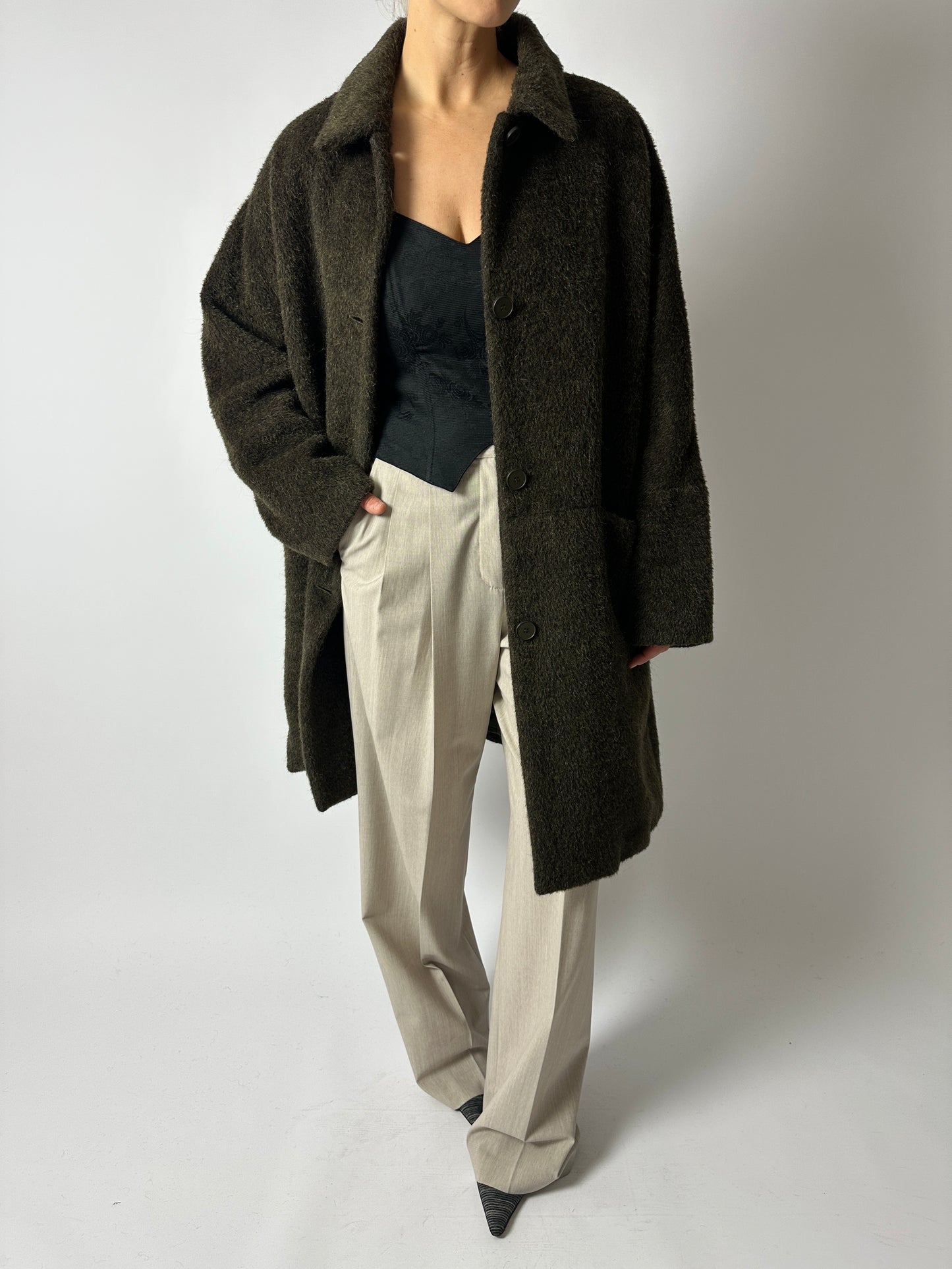 Wool mohair coat | Dark green