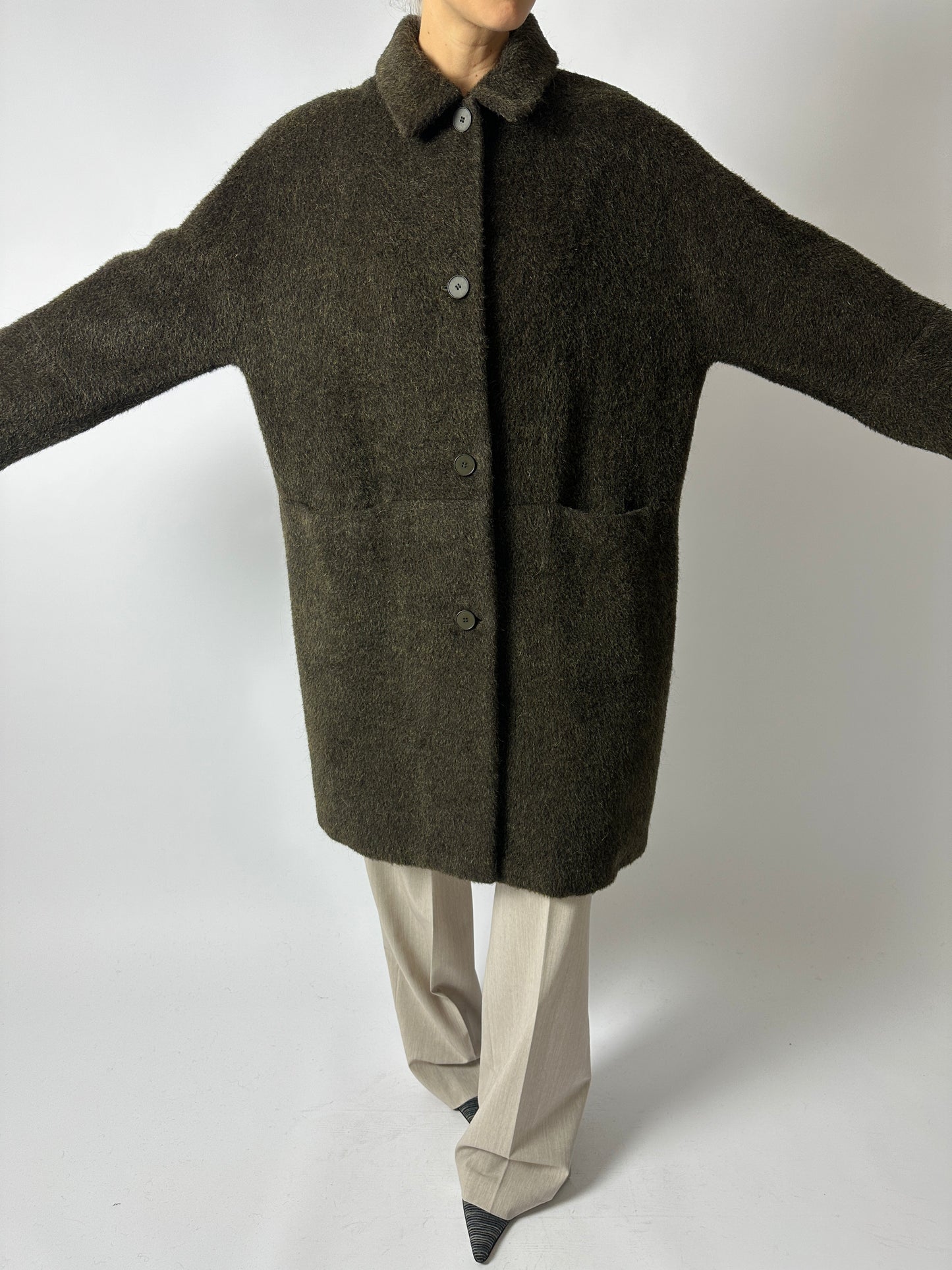 Wool mohair coat | Dark green