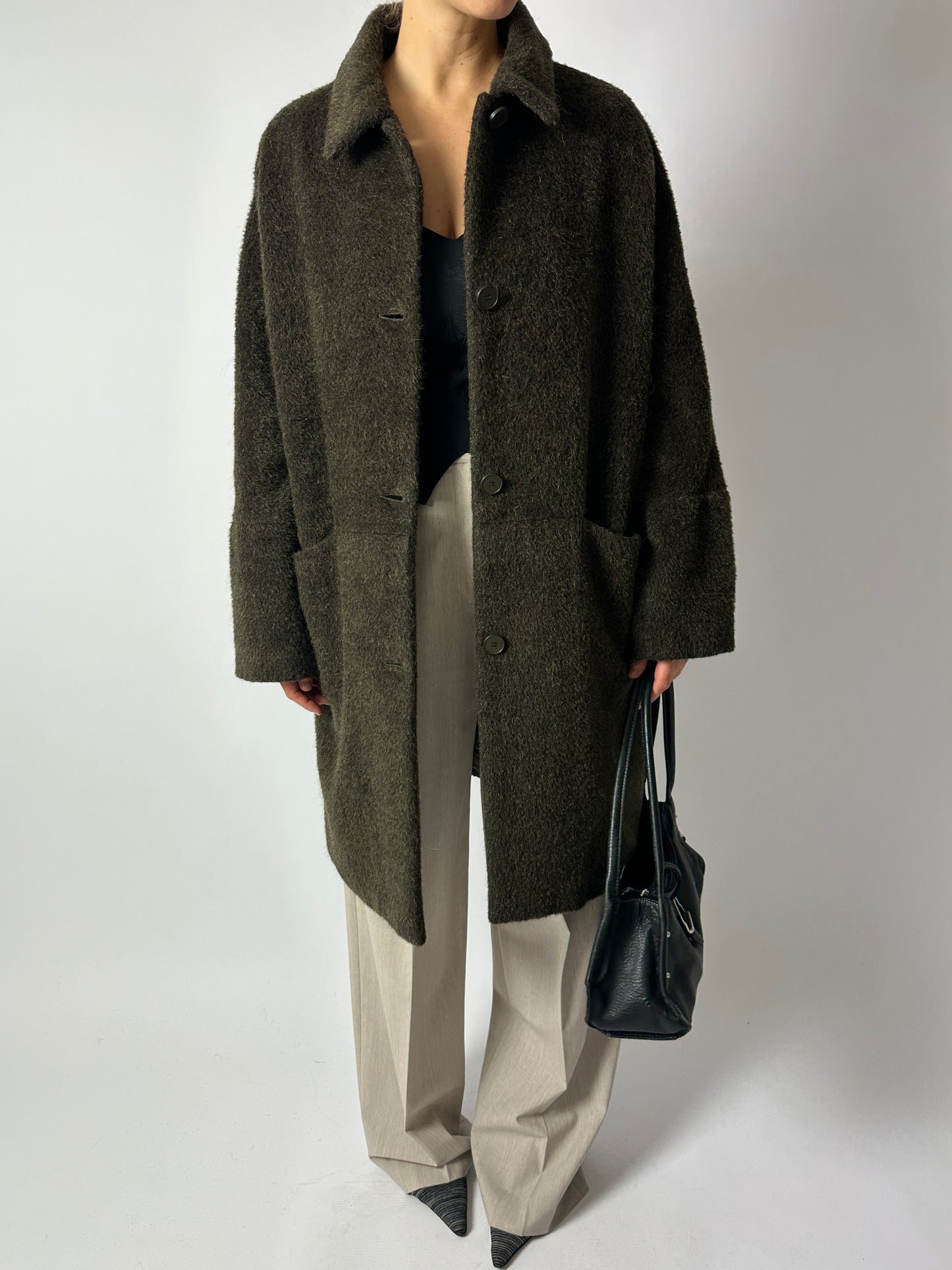 Wool mohair coat | Dark green