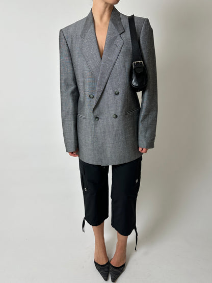 Double-breasted linen blazer | Silver grey