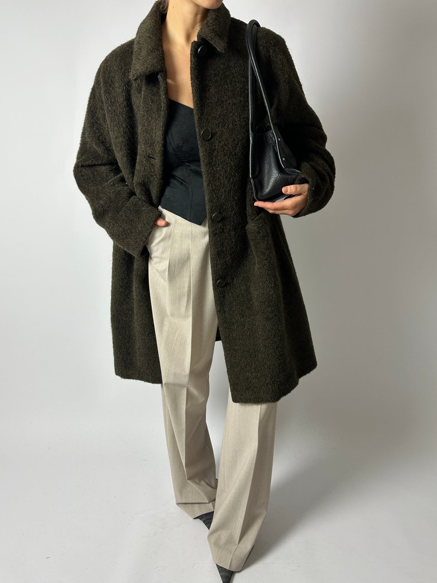 Wool mohair coat | Dark green